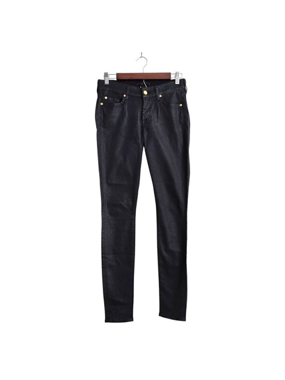 7 For All Mankind Black Coated Low Rise Skinny Jeans Sz 27